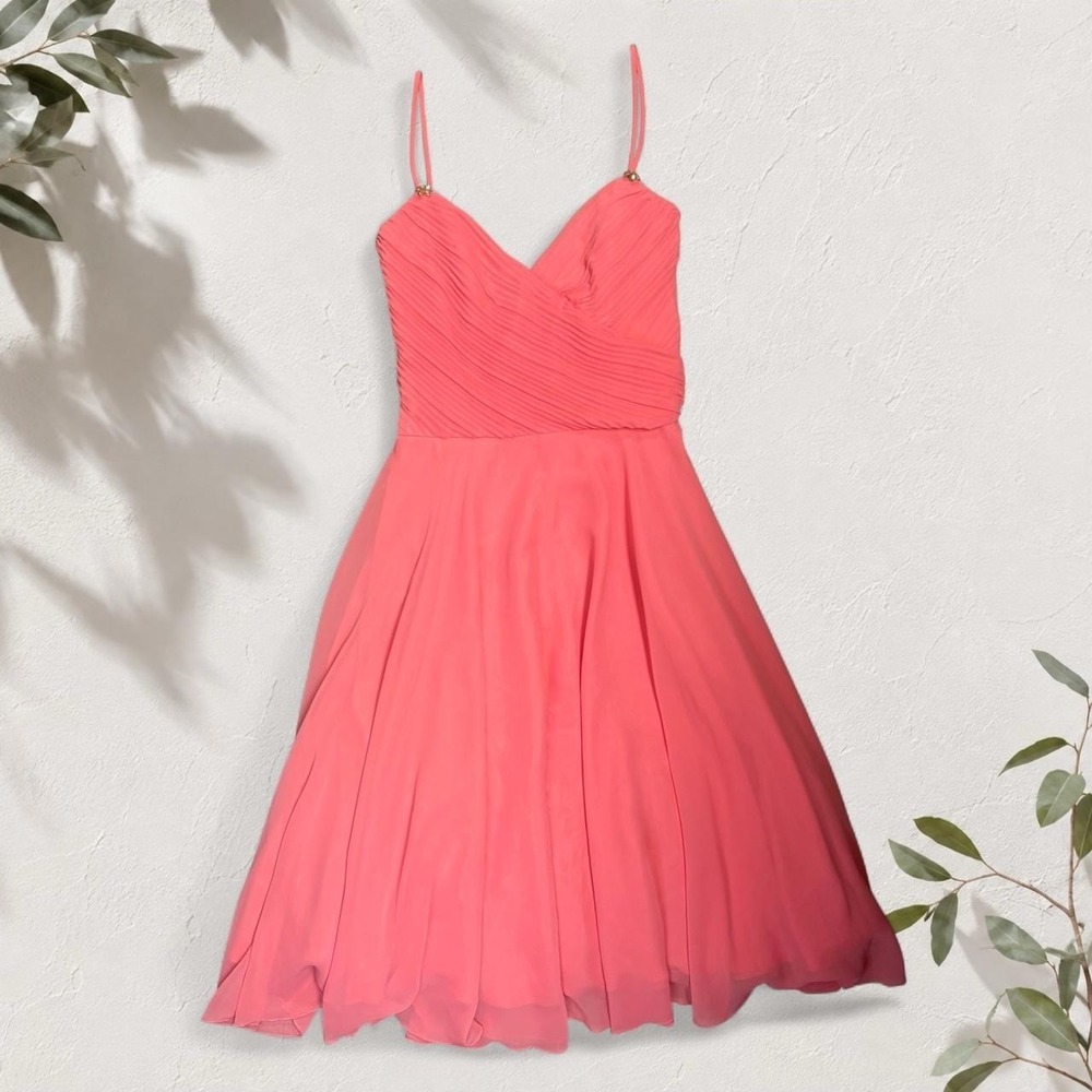 ABS Allen Schwartz Vintage Y2K Coral Pink Satin Ruched Formal Dress Size 4